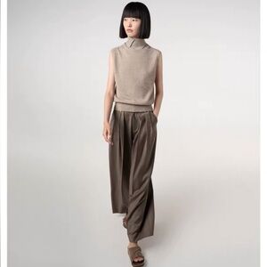 ANDREA Tang two-tone waistband pleated wool Dress Pants